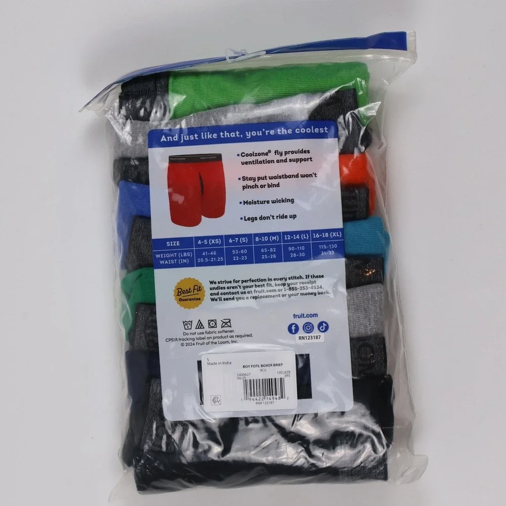 Fruit of the Loom Boxer Briefs 10 Pack Multi Color Solid Size S 6-7 NWT